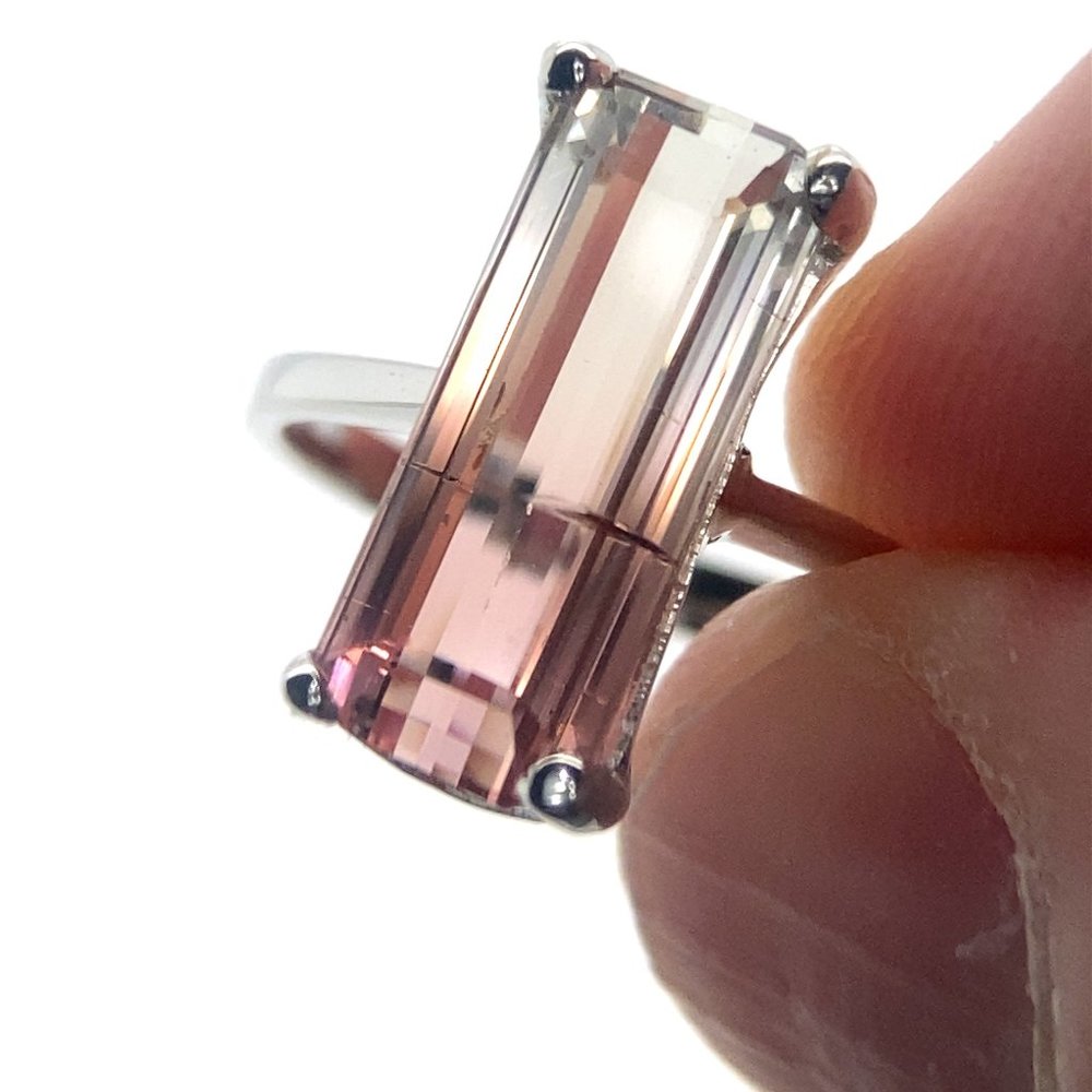 Bi Color Tourmaline 3.22ct Solid 14K White Gold Ring